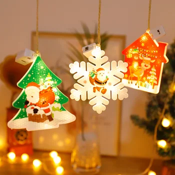 Christmas Tree Okraski LED Majhne Barvne Luči Snežinka Pet Opozoril Star Obesek Božiček Božična Drevesa Niz LED Luči