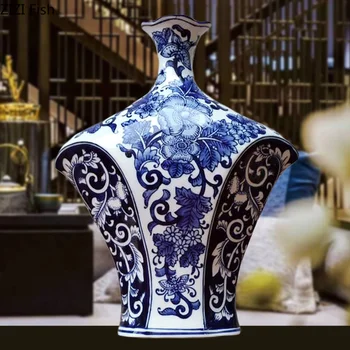 Modra in Bela Porcelanasta Vaza Dekoracijo Ročno Poslikane Ustvarjalne Vzorec Klasične Nov Cvet Keramični Okras Doma Dekoracijo Jar