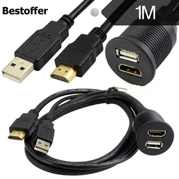 Nepremočljiva Dash Podometno Montažo USB2.0 HDMI Moški-Ženski Kabel Podaljšek za Avto Moto Čoln 1 Meter Dolžine